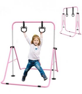 HOMCOM Adjustable Height Foldable Kids Gymnastics Bar with Non-Slip Mats, Pink