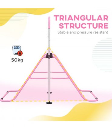 HOMCOM Adjustable Height Foldable Kids Gymnastics Bar with Non-Slip Mats, Pink