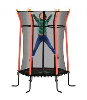 HOMCOM 5.4FT Kids Trampoline With Enclosure Indoor Outdoor for 3-10 Years Red
