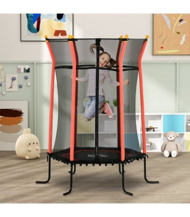 HOMCOM 5.4FT Kids Trampoline With Enclosure Indoor Outdoor for 3-10 Years Red