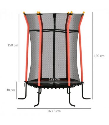 HOMCOM 5.4FT Kids Trampoline With Enclosure Indoor Outdoor for 3-10 Years Red