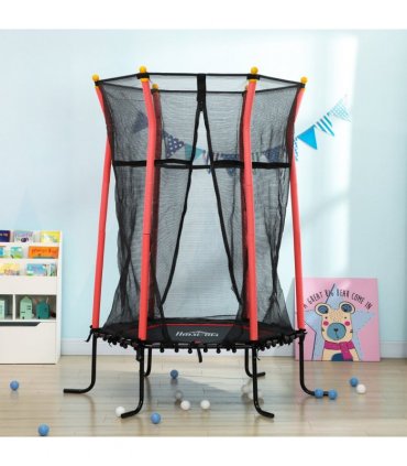 HOMCOM 5.4FT Kids Trampoline With Enclosure Indoor Outdoor for 3-10 Years Red