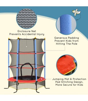 HOMCOM Trampoline for Kids w/Enclosure Net Built-in Zipper 3-10 Year