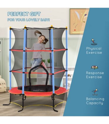 HOMCOM Trampoline for Kids w/Enclosure Net Built-in Zipper 3-10 Year