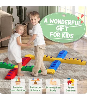 AIYAPLAY 12PCs Kids Balance Beam Stepping Stones with Non-Slip Foot Pads