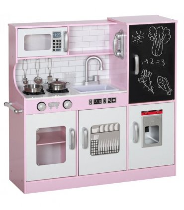 AIYAPLAY Play Kitchen, Pretend Toy Kitchen w/ Toy Phone, Chalkboard, Sink