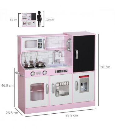 AIYAPLAY Play Kitchen, Pretend Toy Kitchen w/ Toy Phone, Chalkboard, Sink