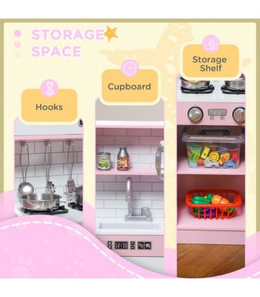 AIYAPLAY Play Kitchen, Pretend Toy Kitchen w/ Toy Phone, Chalkboard, Sink