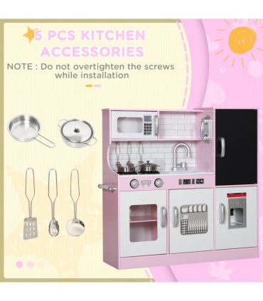AIYAPLAY Play Kitchen, Pretend Toy Kitchen w/ Toy Phone, Chalkboard, Sink