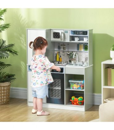 AIYAPLAY Play Kitchen, Pretend Toy Kitchen w/ Sounds Lights, Microwave