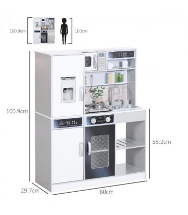 AIYAPLAY Play Kitchen, Pretend Toy Kitchen w/ Sounds Lights, Microwave