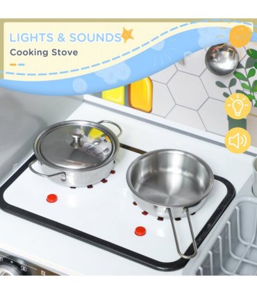 AIYAPLAY Play Kitchen, Pretend Toy Kitchen w/ Sounds Lights, Microwave