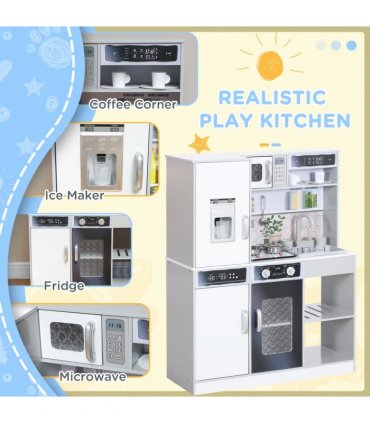 AIYAPLAY Play Kitchen, Pretend Toy Kitchen w/ Sounds Lights, Microwave