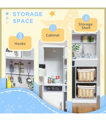 AIYAPLAY Play Kitchen, Pretend Toy Kitchen w/ Sounds Lights, Microwave