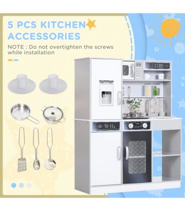 AIYAPLAY Play Kitchen, Pretend Toy Kitchen w/ Sounds Lights, Microwave