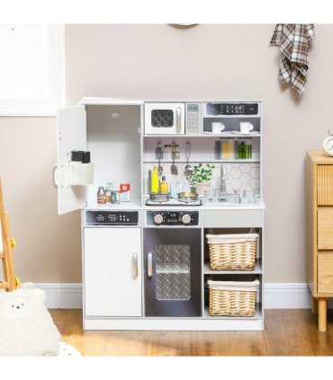 AIYAPLAY Play Kitchen, Pretend Toy Kitchen w/ Sounds Lights, Microwave