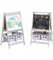 AIYAPLAY Kids Easel with Paper Roll, Blackboard, Whiteboard, Storage, Grey