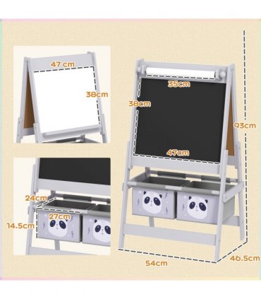 AIYAPLAY Kids Easel with Paper Roll, Blackboard, Whiteboard, Storage, Grey