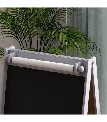 AIYAPLAY Kids Easel with Paper Roll, Blackboard, Whiteboard, Storage, Grey