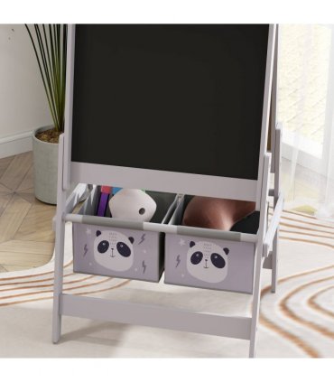 AIYAPLAY Kids Easel with Paper Roll, Blackboard, Whiteboard, Storage, Grey