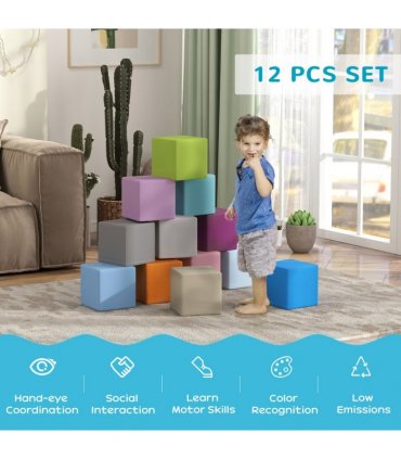 HOMCOM 12 PCs Soft Play Blocks Soft Foam Toy Blue