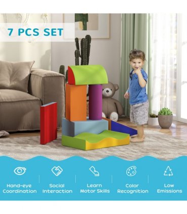 HOMCOM 7 Pcs Kids Soft Foam Puzzle Play Blocks Set Learning Toy Blue