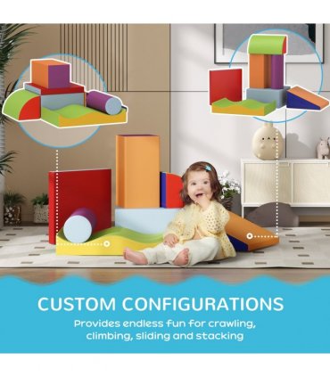 HOMCOM 7 Pcs Kids Soft Foam Puzzle Play Blocks Set Learning Toy Blue