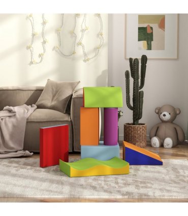 HOMCOM 7 Pcs Kids Soft Foam Puzzle Play Blocks Set Learning Toy Blue