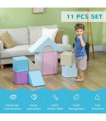 HOMCOM 11 Piece Soft Play Equipment for Toddlers, Soft Play Set , Blue
