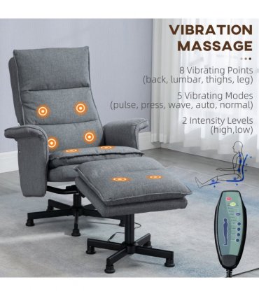 HOMCOM Swivel Recliner Chair w/Footstool Massage Points Remote Control Grey