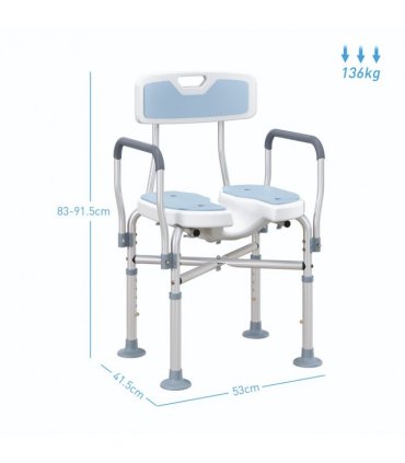 HOMCOM Padded Bath Chair with Slotted Seat and Adjustable Height, Light Blue