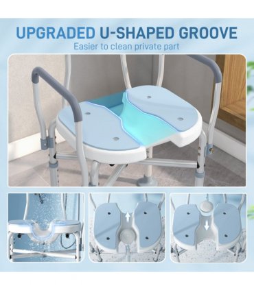 HOMCOM Padded Bath Chair with Slotted Seat and Adjustable Height, Light Blue