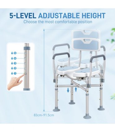 HOMCOM Padded Bath Chair with Slotted Seat and Adjustable Height, Light Blue