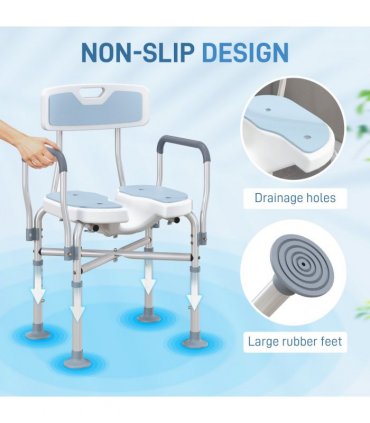 HOMCOM Padded Bath Chair with Slotted Seat and Adjustable Height, Light Blue