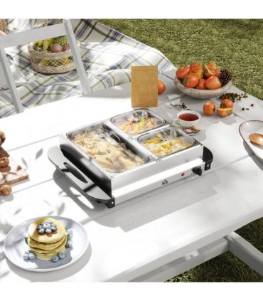 HOMCOM 6L Electric Food Warmer Buffet Server with Lids Cool Touch Handles