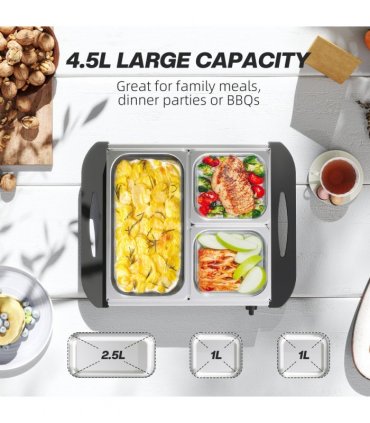 HOMCOM 6L Electric Food Warmer Buffet Server with Lids Cool Touch Handles