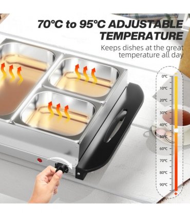 HOMCOM 6L Electric Food Warmer Buffet Server with Lids Cool Touch Handles