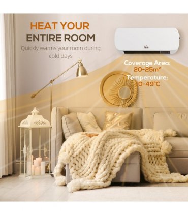 HOMCOM Wall Mounted Electric Heater with Timer Overheat Protection White
