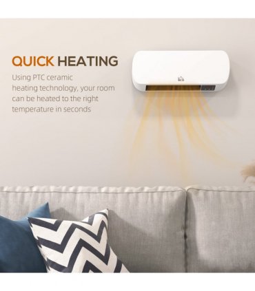 HOMCOM Wall Mounted Electric Heater with Timer Overheat Protection White