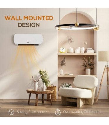 HOMCOM Wall Mounted Electric Heater with Timer Overheat Protection White