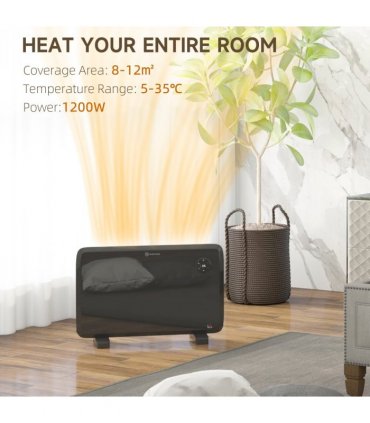 HOMCOM Electric Convector Heater, Quiet Space Heater w/ LED Display, Black