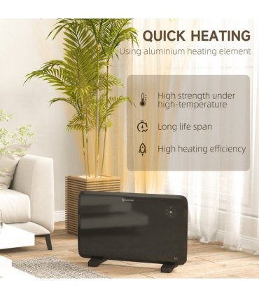 HOMCOM Electric Convector Heater, Quiet Space Heater w/ LED Display, Black