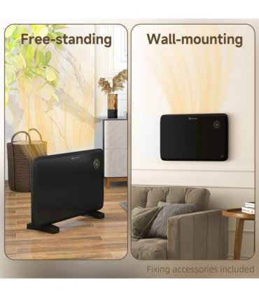 HOMCOM Electric Convector Heater, Quiet Space Heater w/ LED Display, Black