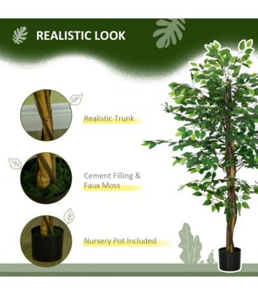 HOMCOM 150cm Artificial Tree Ficus for Indoor Outdoor Home Decor, Fake Tree