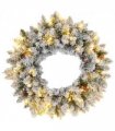 HOMCOM 60cm Flocked Christmas Wreath with Lights Pine Cones Red Berries Green