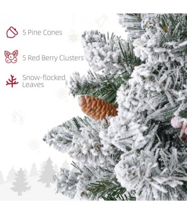 HOMCOM 60cm Flocked Christmas Wreath with Lights Pine Cones Red Berries Green