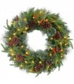 HOMCOM 60cm Christmas Wreath with LED Lights Pine Cones Red Berries Green