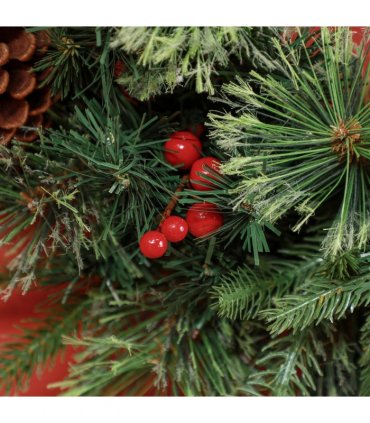 HOMCOM 60cm Christmas Wreath with LED Lights Pine Cones Red Berries Green