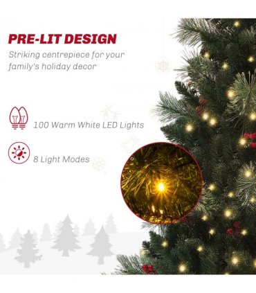 HOMCOM 1.2m Prelit Christmas Tree with 100 Warm White LED Lights and 8 Modes