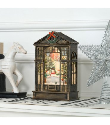 HOMCOM Christmas Snow Globe Lantern with Lights for Holiday, Bronze Tone